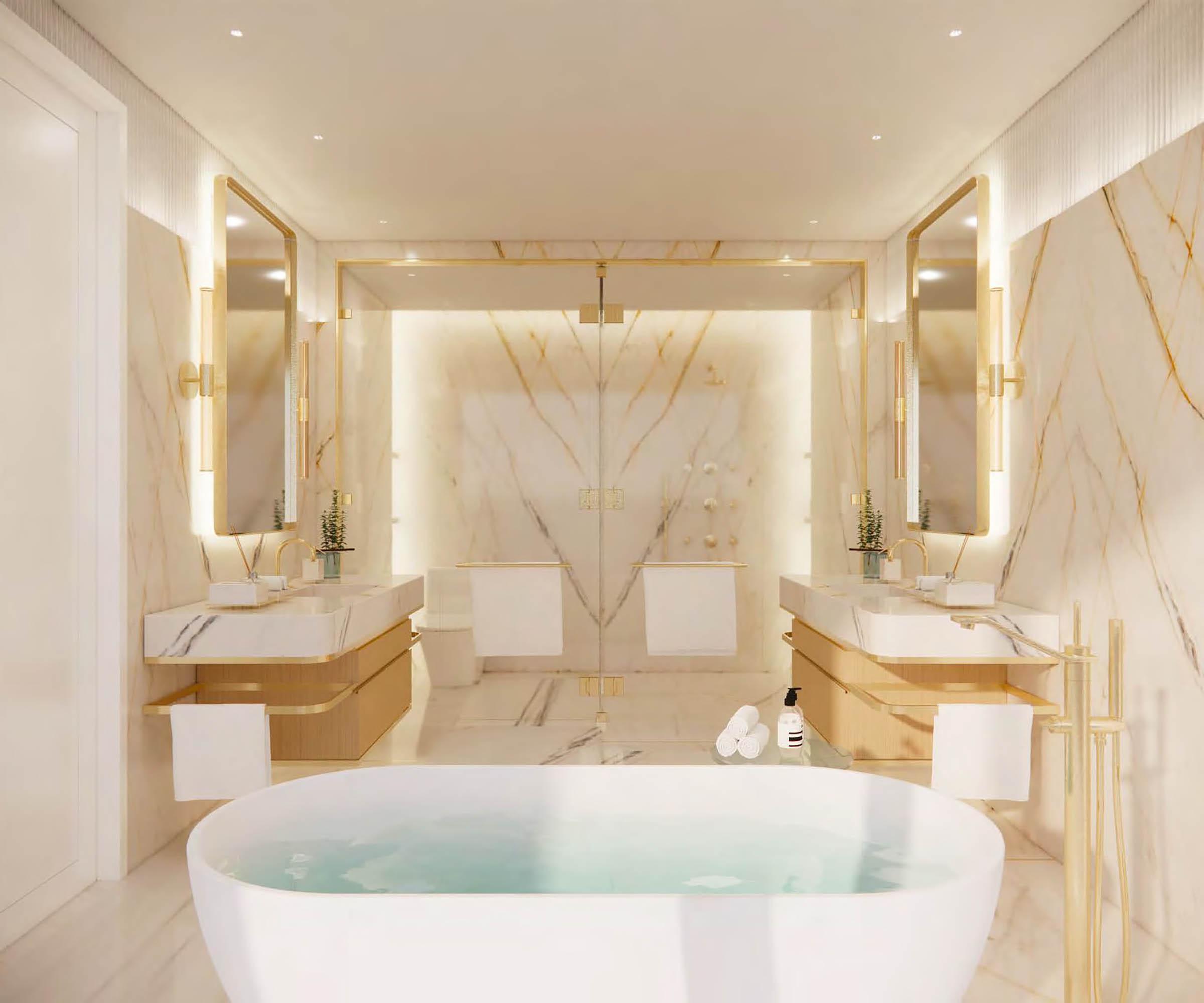 Rendering of The Ritz-Carlton Residences South Beach Primary Bath White Marble